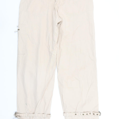 H&M Women Beige Cargo Trousers Size 16 Belted Cotton Casual