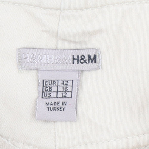 H&M Women Beige Cargo Trousers Size 16 Belted Cotton Casual