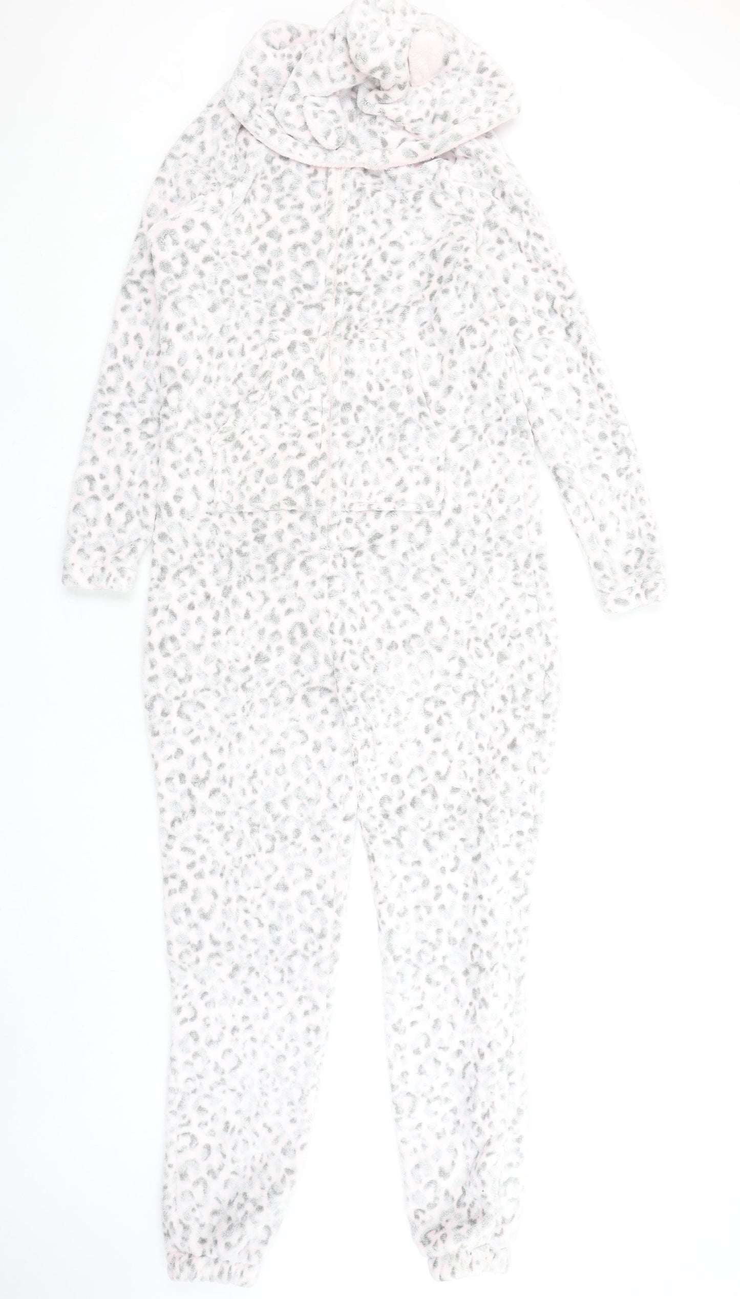 Autumn Faith Women’s Grey Animal Print Fleece Hooded Onesie Size S