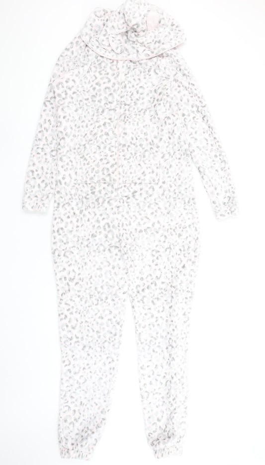 Autumn Faith Women’s Grey Animal Print Fleece Hooded Onesie Size S