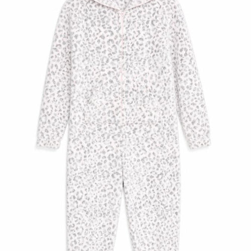 Autumn Faith Women’s Grey Animal Print Fleece Hooded Onesie Size S