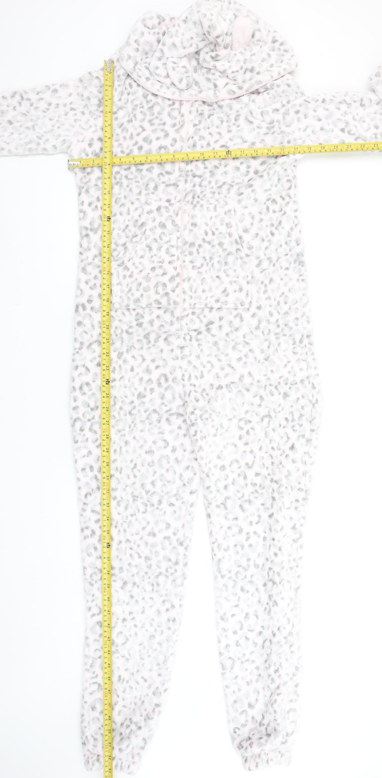 Autumn Faith Women’s Grey Animal Print Fleece Hooded Onesie Size S