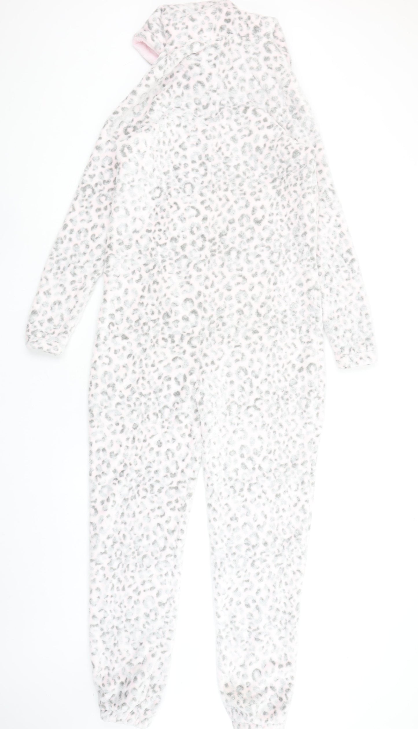 Autumn Faith Women’s Grey Animal Print Fleece Hooded Onesie Size S