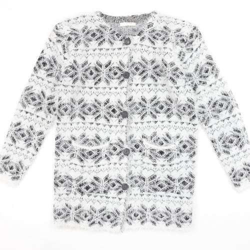 Best Live Women’s White Fair Isle Long Sleeve Cardigan Size XL/XXL