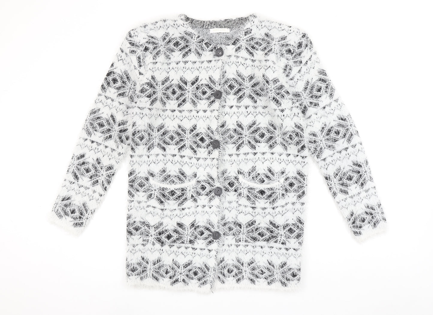 Best Live Women’s White Fair Isle Long Sleeve Cardigan Size XL/XXL
