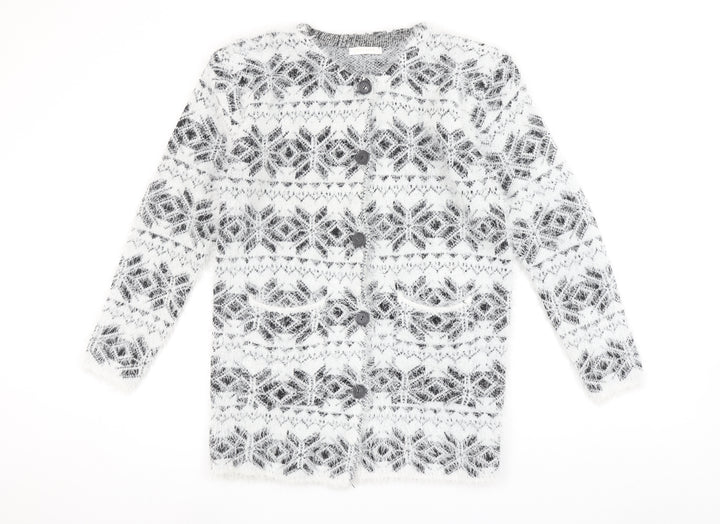 Best Live Women’s White Fair Isle Long Sleeve Cardigan Size XL/XXL