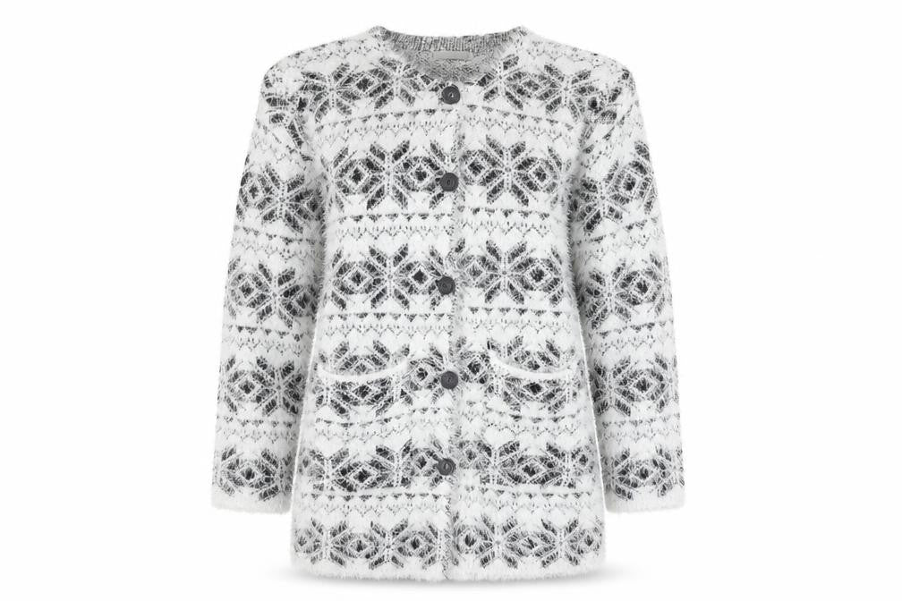 Best Live Women’s White Fair Isle Long Sleeve Cardigan Size XL/XXL