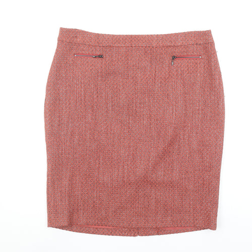Marks and Spencer Women Red Knee Length Tweed Pencil Skirt Size 16