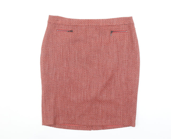 Marks and Spencer Women Red Knee Length Tweed Pencil Skirt Size 16