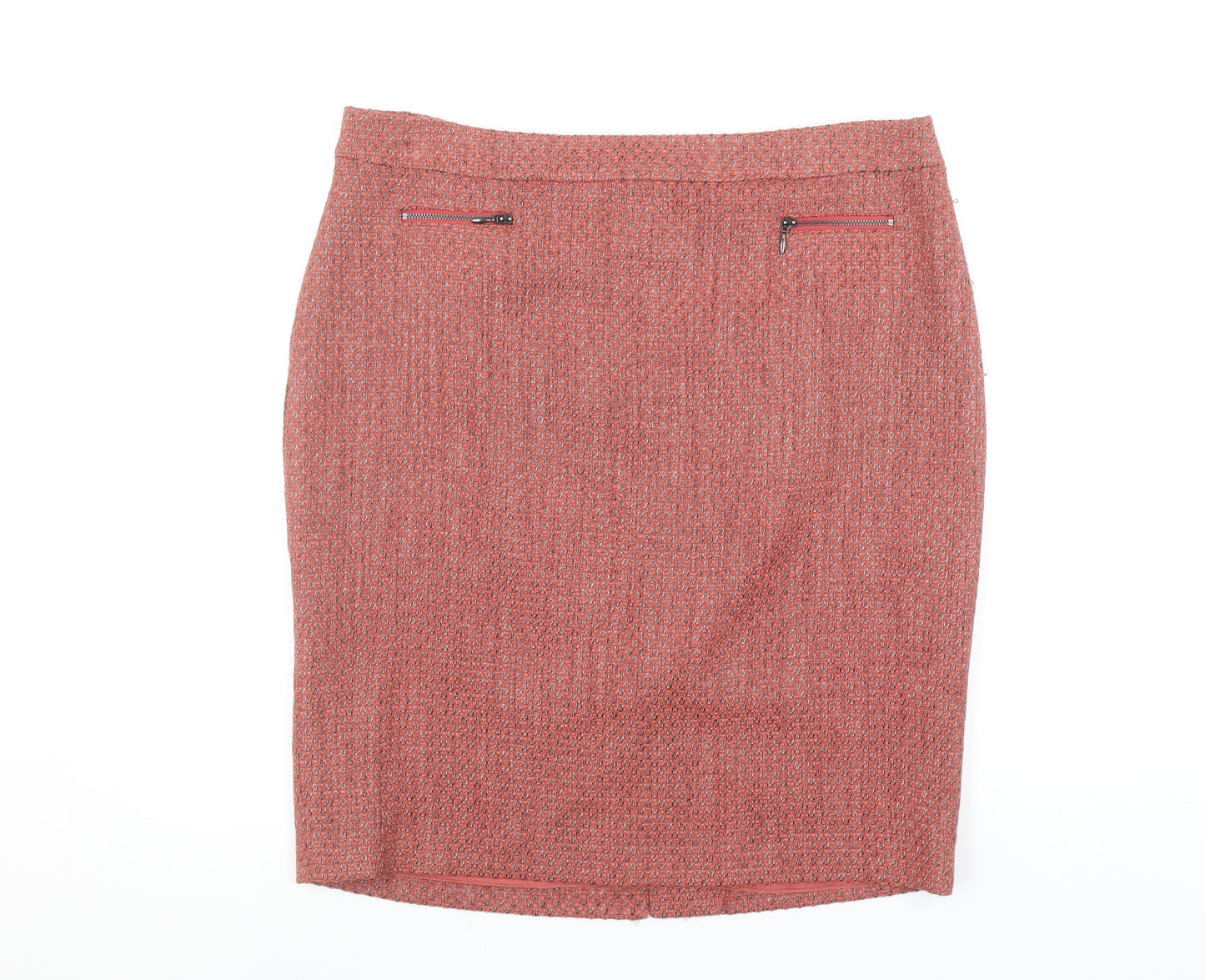 Marks and Spencer Women Red Knee Length Tweed Pencil Skirt Size 16
