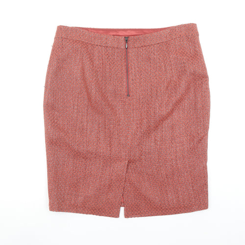 Marks and Spencer Women Red Knee Length Tweed Pencil Skirt Size 16