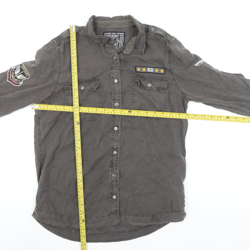Superdry Women's Grey Military Button-Up Cotton Shirt M