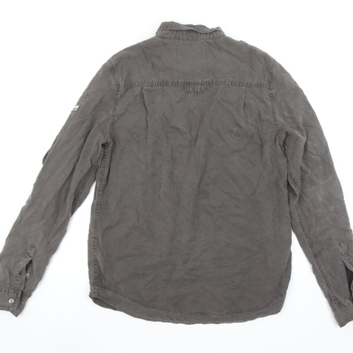 Superdry Women's Grey Military Button-Up Cotton Shirt M