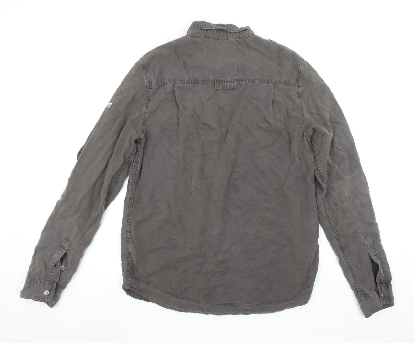 Superdry Women's Grey Military Button-Up Cotton Shirt M