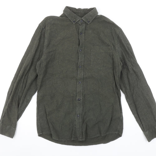 Marks and Spencer Men's Green Cotton Flannel Button-Up Shirt S 35-37"