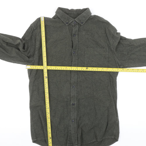 Marks and Spencer Men's Green Cotton Flannel Button-Up Shirt S 35-37"