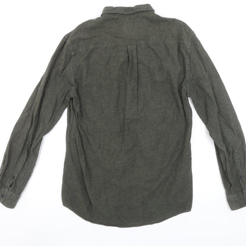 Marks and Spencer Men's Green Cotton Flannel Button-Up Shirt S 35-37"