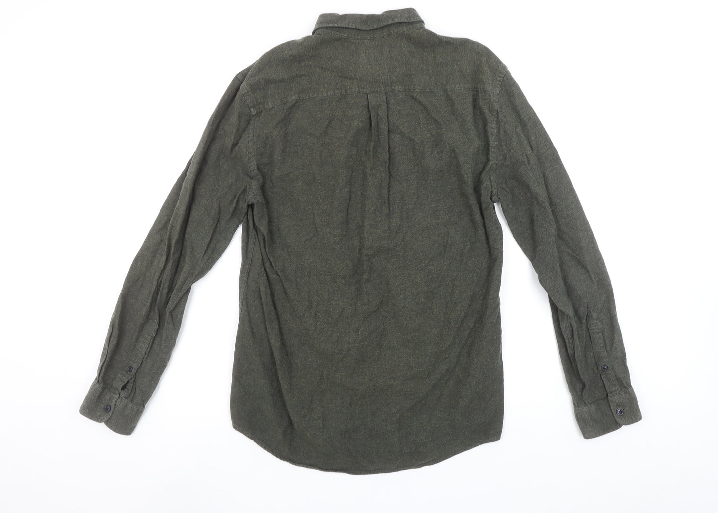 Marks and Spencer Men's Green Cotton Flannel Button-Up Shirt S 35-37"