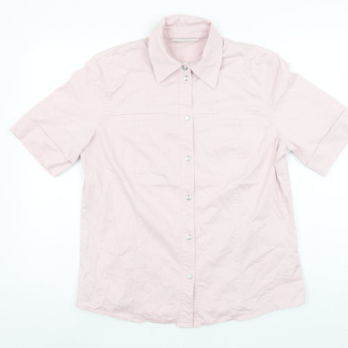 Gerry Weber Women Pink Cotton Blend Short Sleeve Button-Up Shirt Size 14