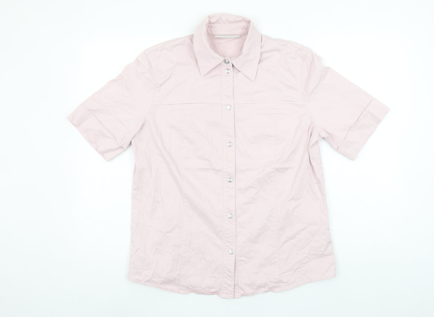 Gerry Weber Women Pink Cotton Blend Short Sleeve Button-Up Shirt Size 14