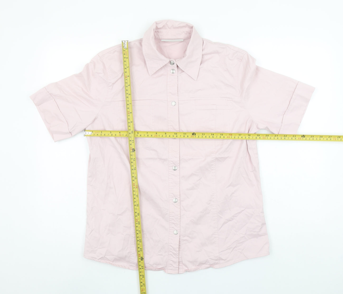 Gerry Weber Women Pink Cotton Blend Short Sleeve Button-Up Shirt Size 14