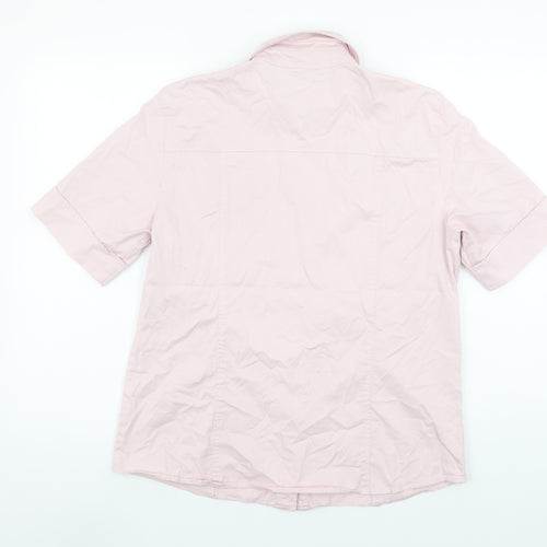 Gerry Weber Women Pink Cotton Blend Short Sleeve Button-Up Shirt Size 14
