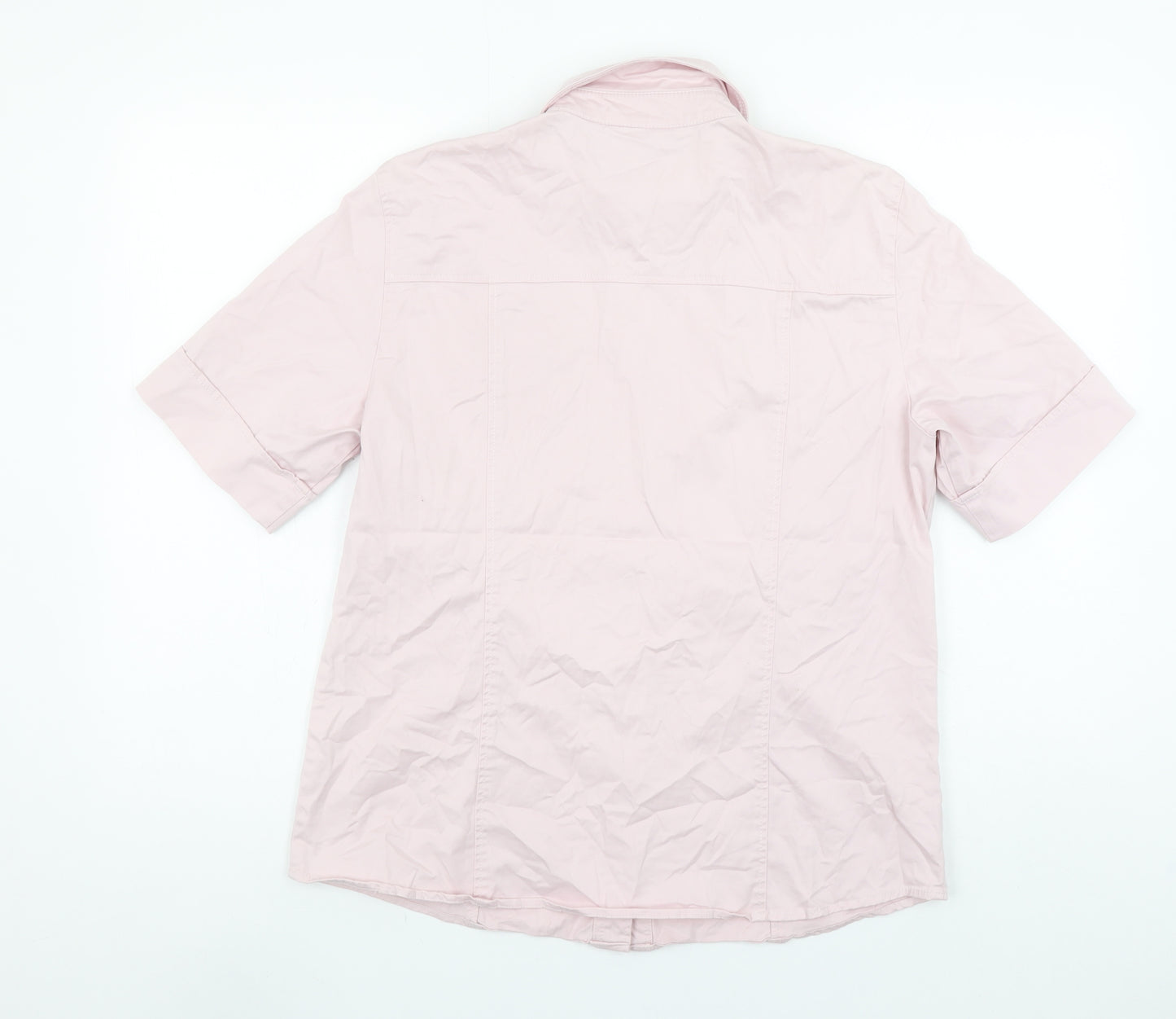 Gerry Weber Women Pink Cotton Blend Short Sleeve Button-Up Shirt Size 14