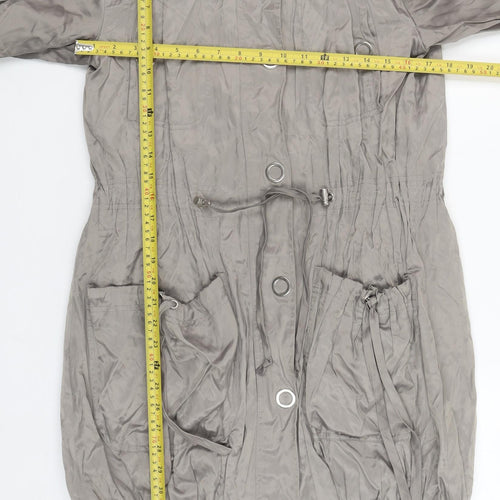 Oasis Women’s Grey Hooded Parka Jacket Size 8 Drawstring Waist