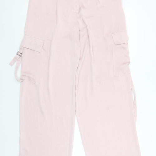 Primark Women Pink Cargo Trousers Size 10 Polyester Wide-Leg