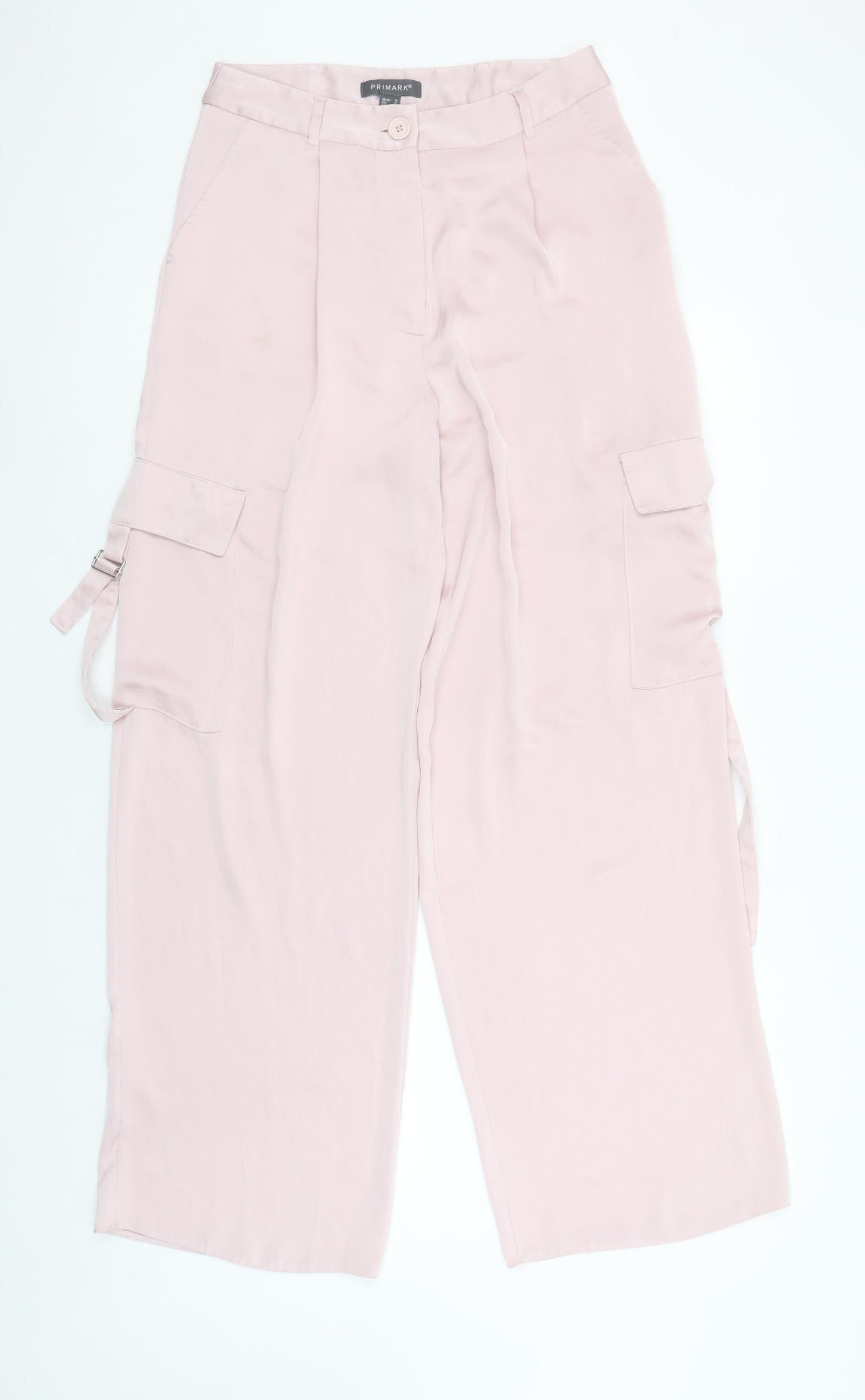 Primark Women Pink Cargo Trousers Size 10 Polyester Wide-Leg