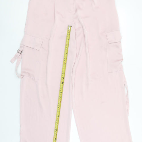 Primark Women Pink Cargo Trousers Size 10 Polyester Wide-Leg