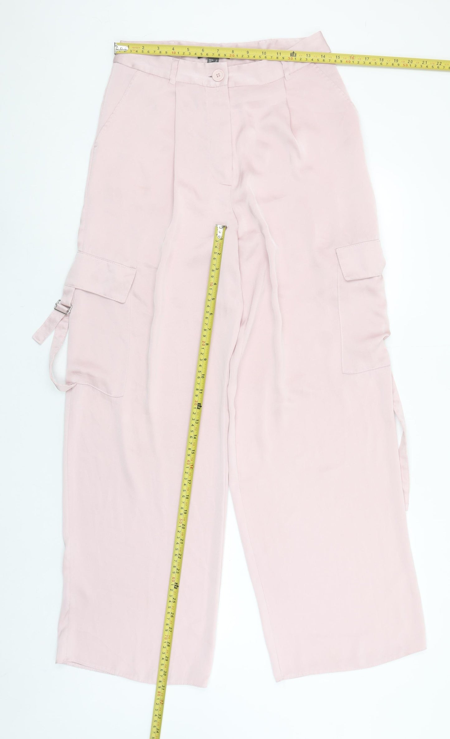 Primark Women Pink Cargo Trousers Size 10 Polyester Wide-Leg