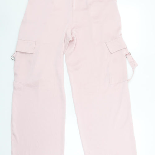 Primark Women Pink Cargo Trousers Size 10 Polyester Wide-Leg