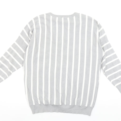 Pebble Bay Womens Grey Striped V-Neck Relaxed Fit Jumper Size 14