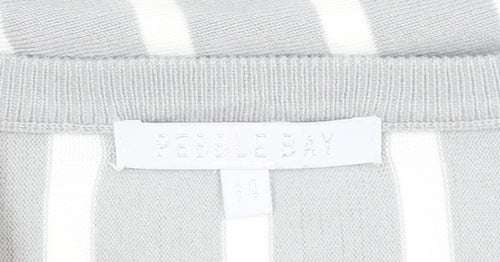 Pebble Bay Womens Grey Striped V-Neck Relaxed Fit Jumper Size 14