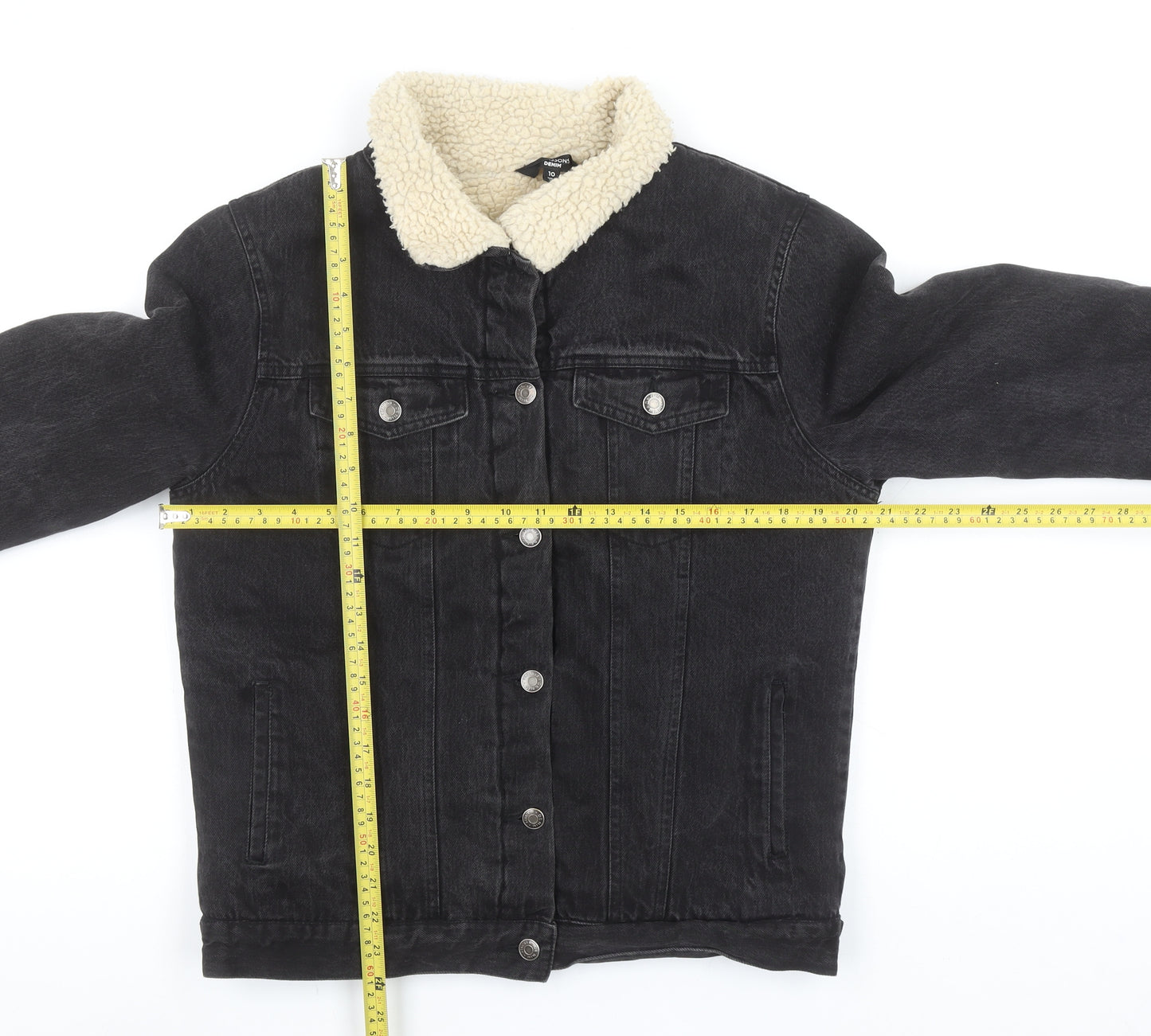 Glassons Women’s Black Denim Sherpa Lined Jacket Size 10