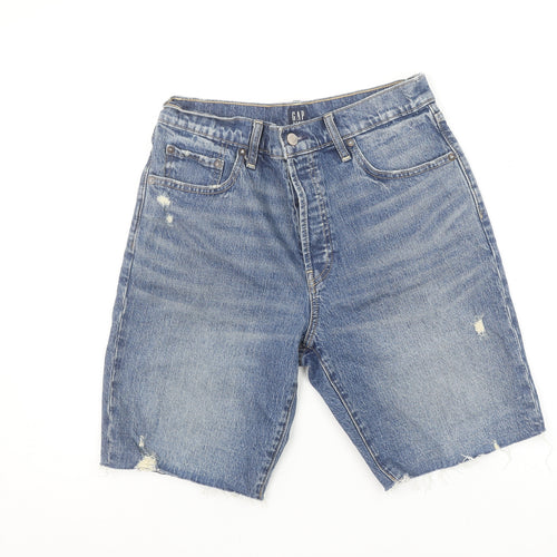 GAP Mens Blue Denim Bermuda Shorts Size 29 Distressed Casual Style