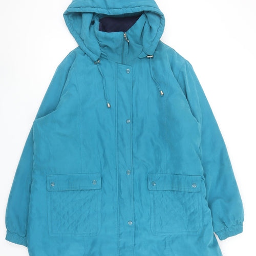 Damart Women’s Blue Hooded Parka Coat XL Quilted Lined Jacket