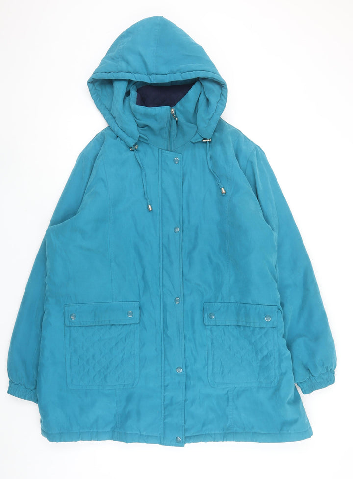 Damart Women’s Blue Hooded Parka Coat XL Quilted Lined Jacket