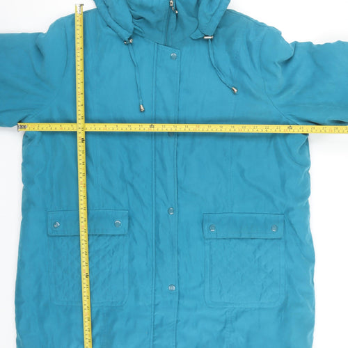 Damart Women’s Blue Hooded Parka Coat XL Quilted Lined Jacket