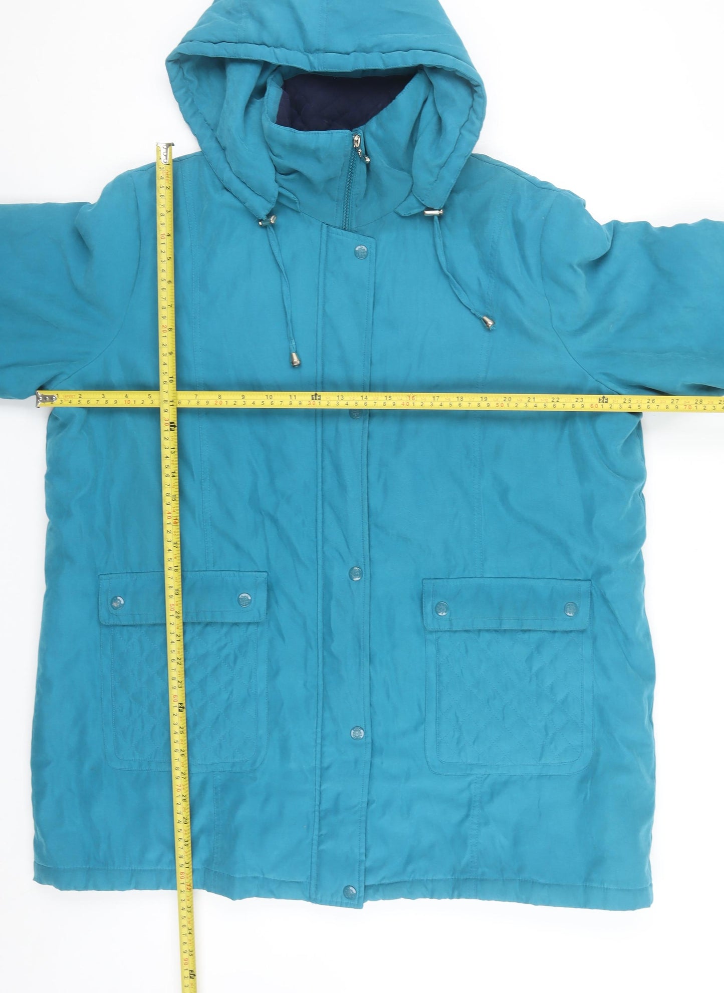 Damart Women’s Blue Hooded Parka Coat XL Quilted Lined Jacket