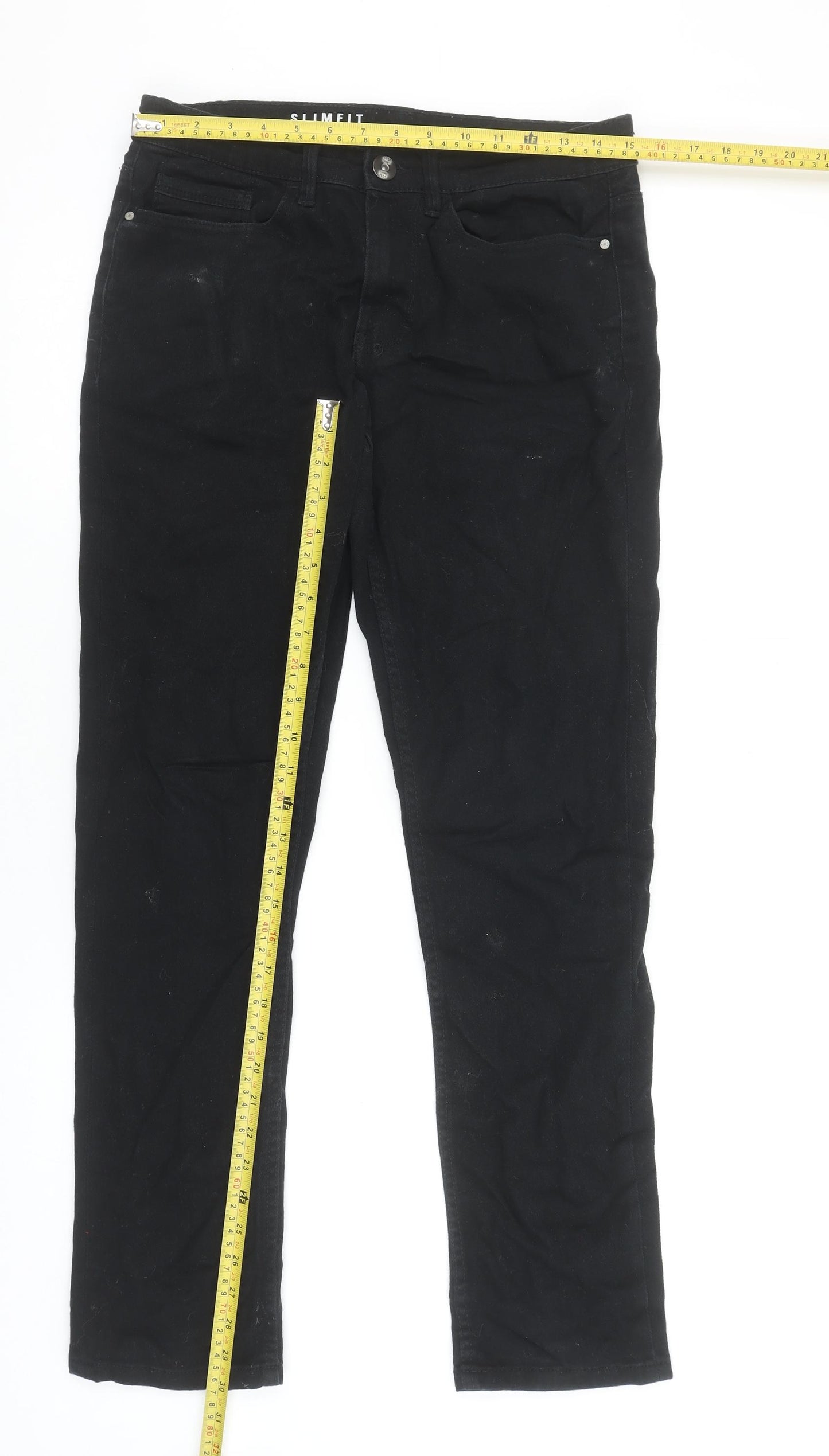 George Men's Black Slim Fit Jeans 30R Denim Stretch