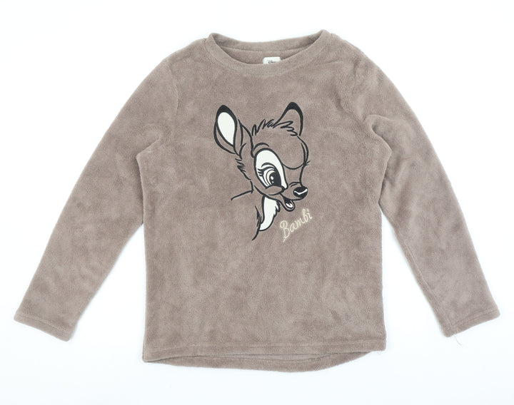 Disney Bambi Brown Fleece Pyjama Top Women XS Long Sleeve