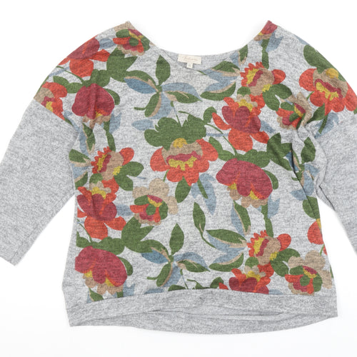 Bellambie Women's Grey Floral Tunic Blouse XL Relaxed Fit 3/4 Sleeve