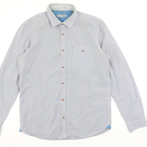 Ted Baker Men's Blue Check Long Sleeve Cotton Button-Up Shirt Size L