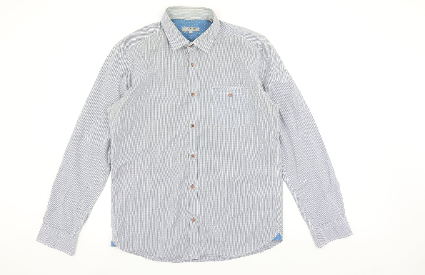 Ted Baker Men's Blue Check Long Sleeve Cotton Button-Up Shirt Size L