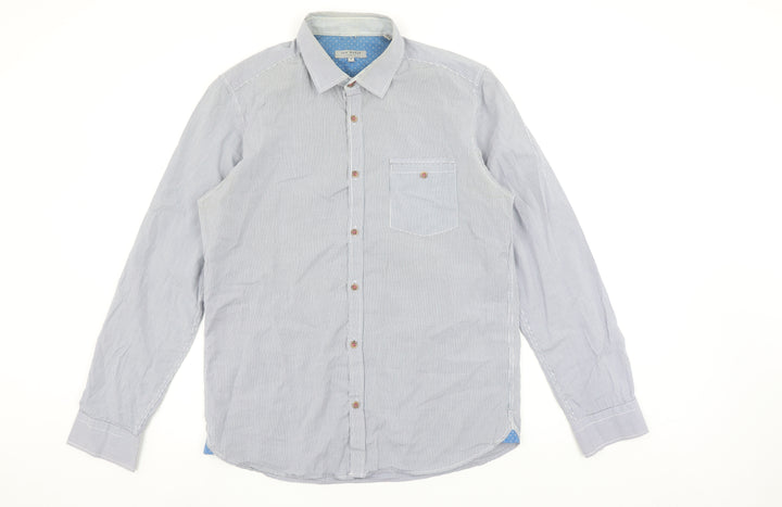 Ted Baker Men's Blue Check Long Sleeve Cotton Button-Up Shirt Size L