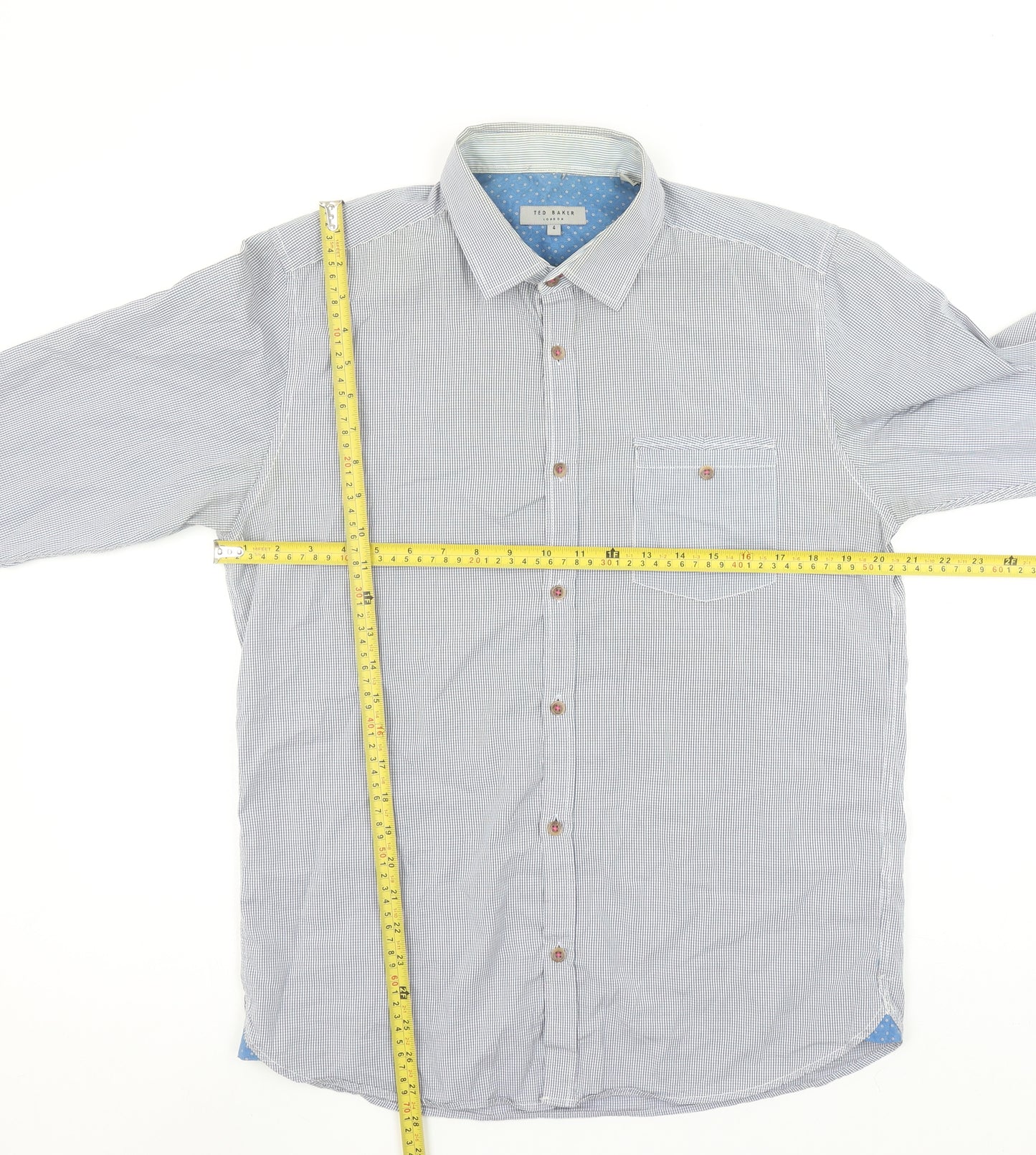 Ted Baker Men's Blue Check Long Sleeve Cotton Button-Up Shirt Size L