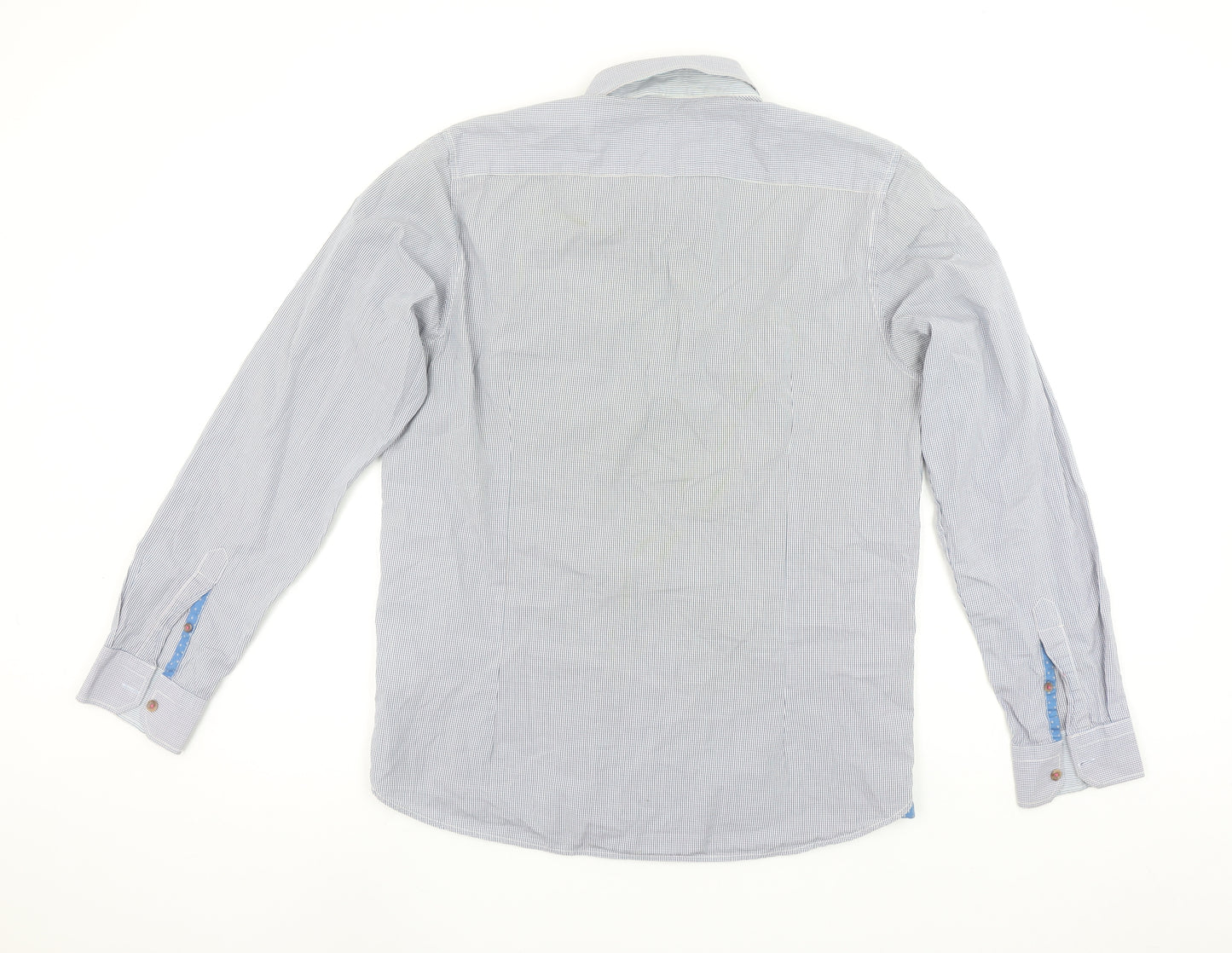 Ted Baker Men's Blue Check Long Sleeve Cotton Button-Up Shirt Size L