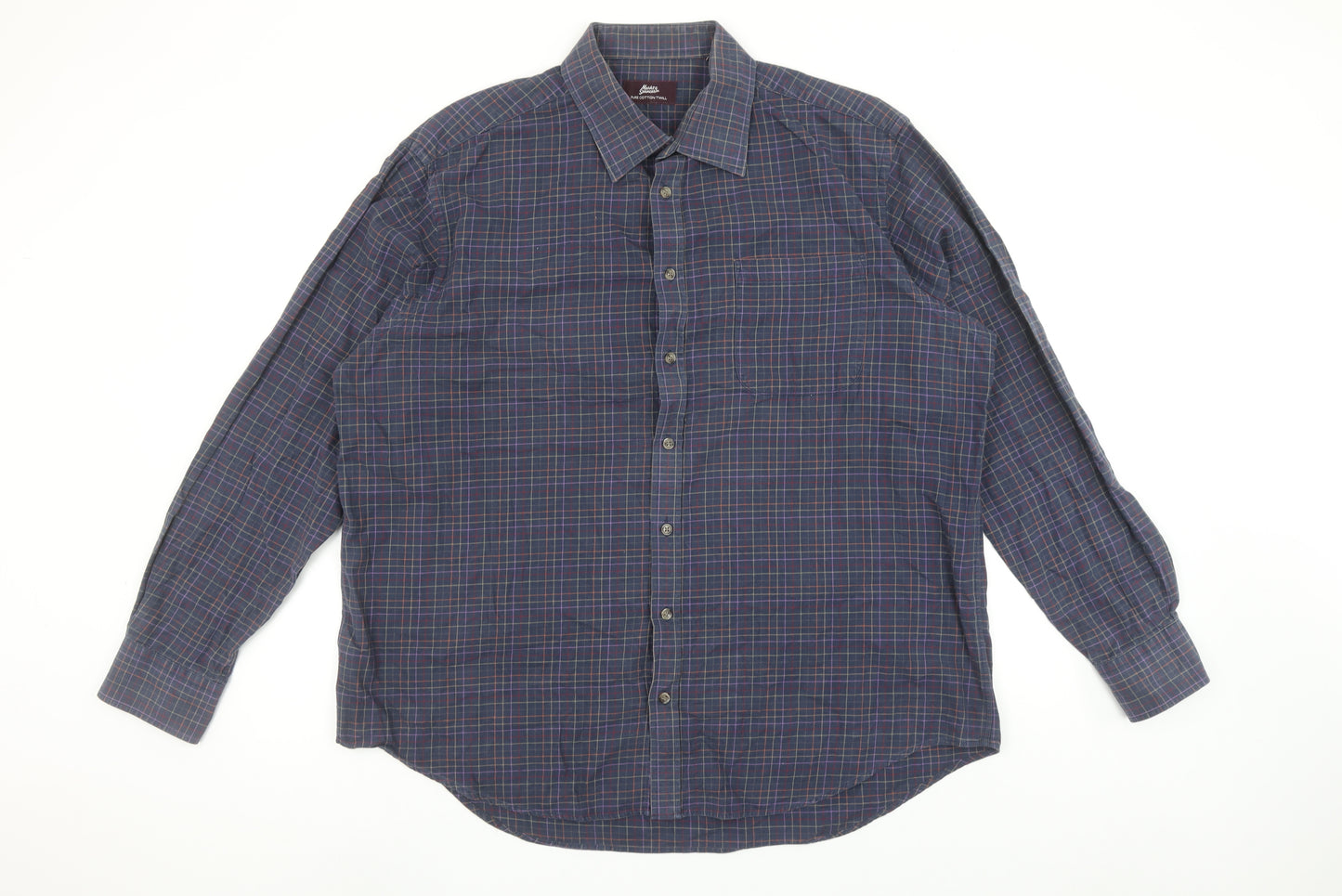 Marks and Spencer Men’s Blue Check Pure Cotton Twill Shirt Size 18